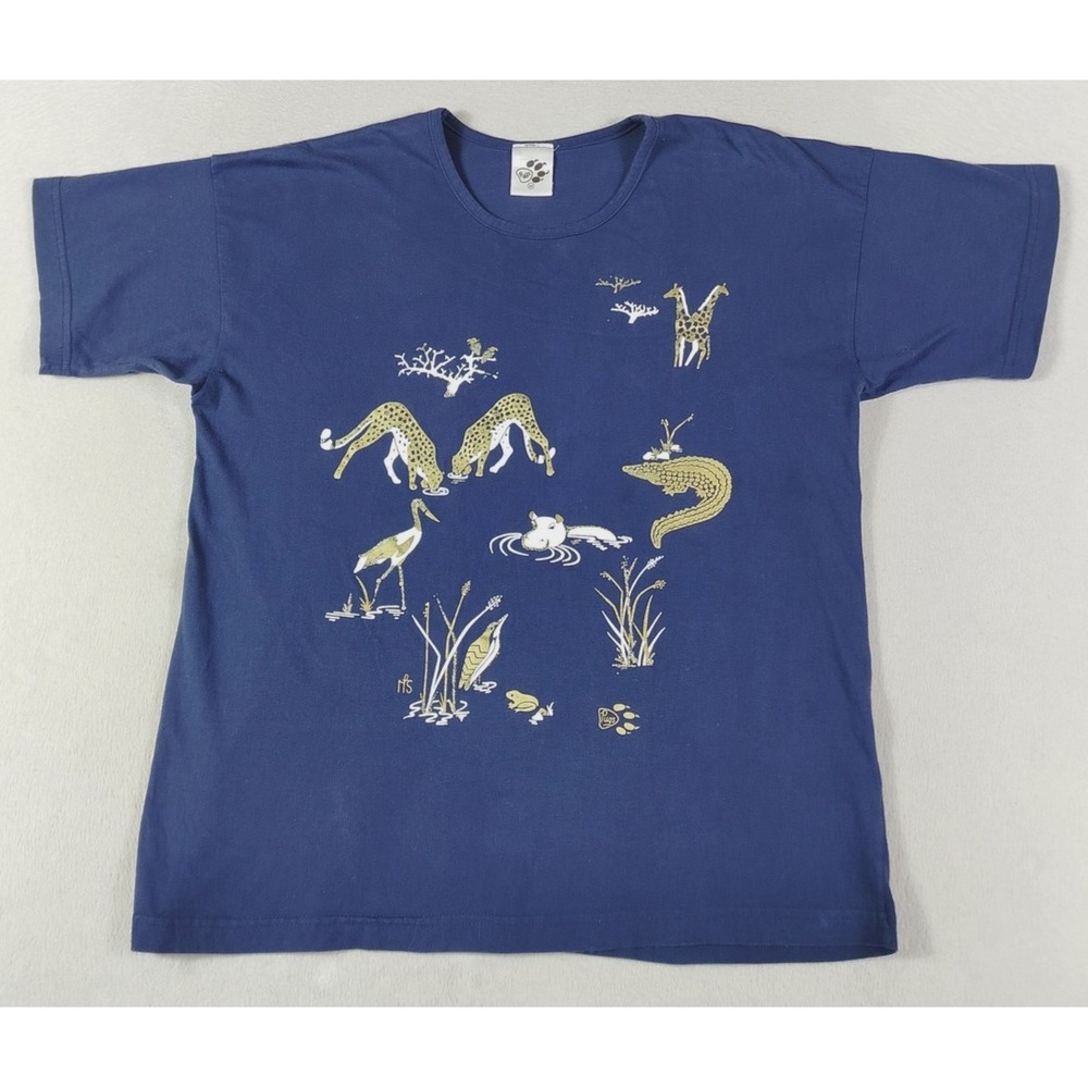 Pugs Shirt Mens Medium Blue Safari Wildlife Animal Graphic‎ Tee Nature Casual